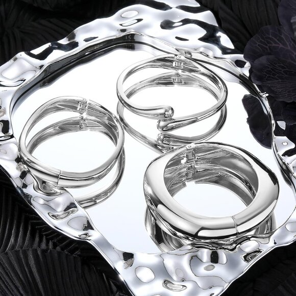 Trendy Silver-3 Sets Bangle bracelet Women Teen Chunky Adjustable Twist Jewelry - Picture 6 of 6
